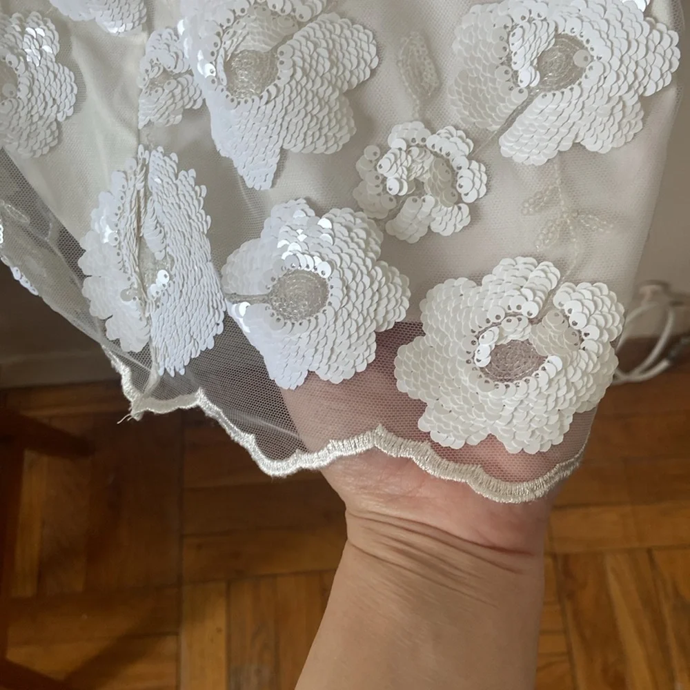 New Milly White Sequin Harriet Flora Floral Halter Top Mini Dress Sparkly Small - Picture 8 of 11